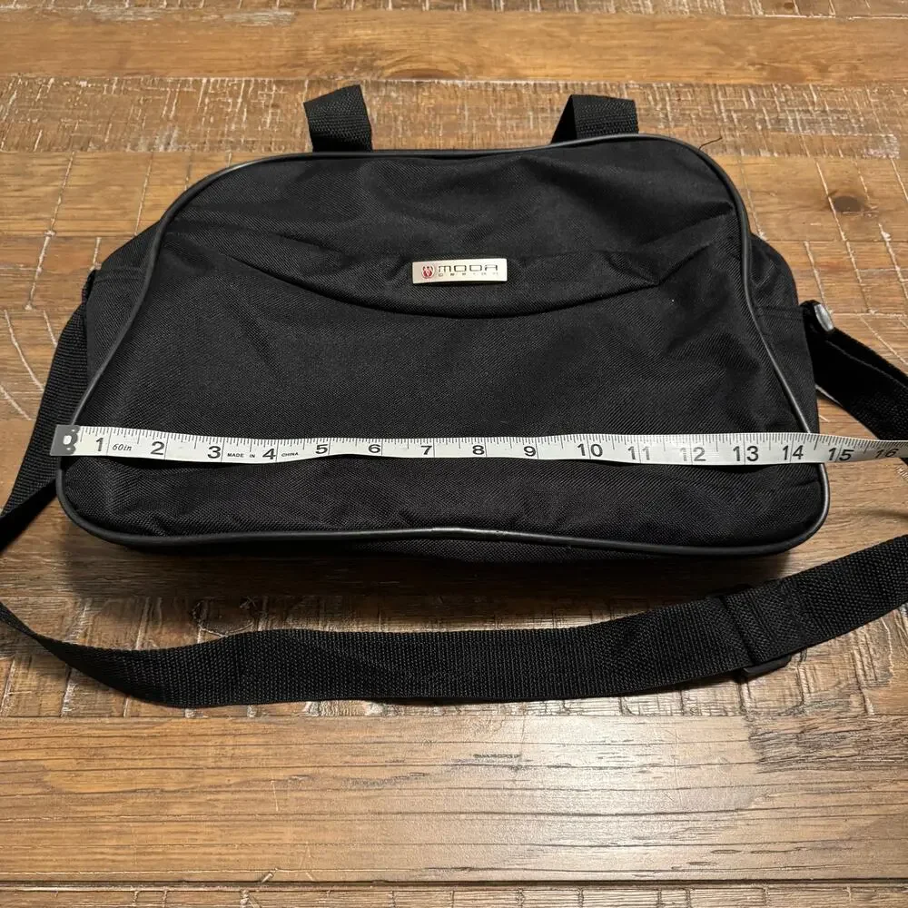 MODA Design Black Canvas Messenger Bag Small Carry On Flight Shoulder Tote